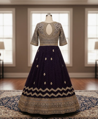 Royal Blue Embellished Festive Gown with Half Sleeves