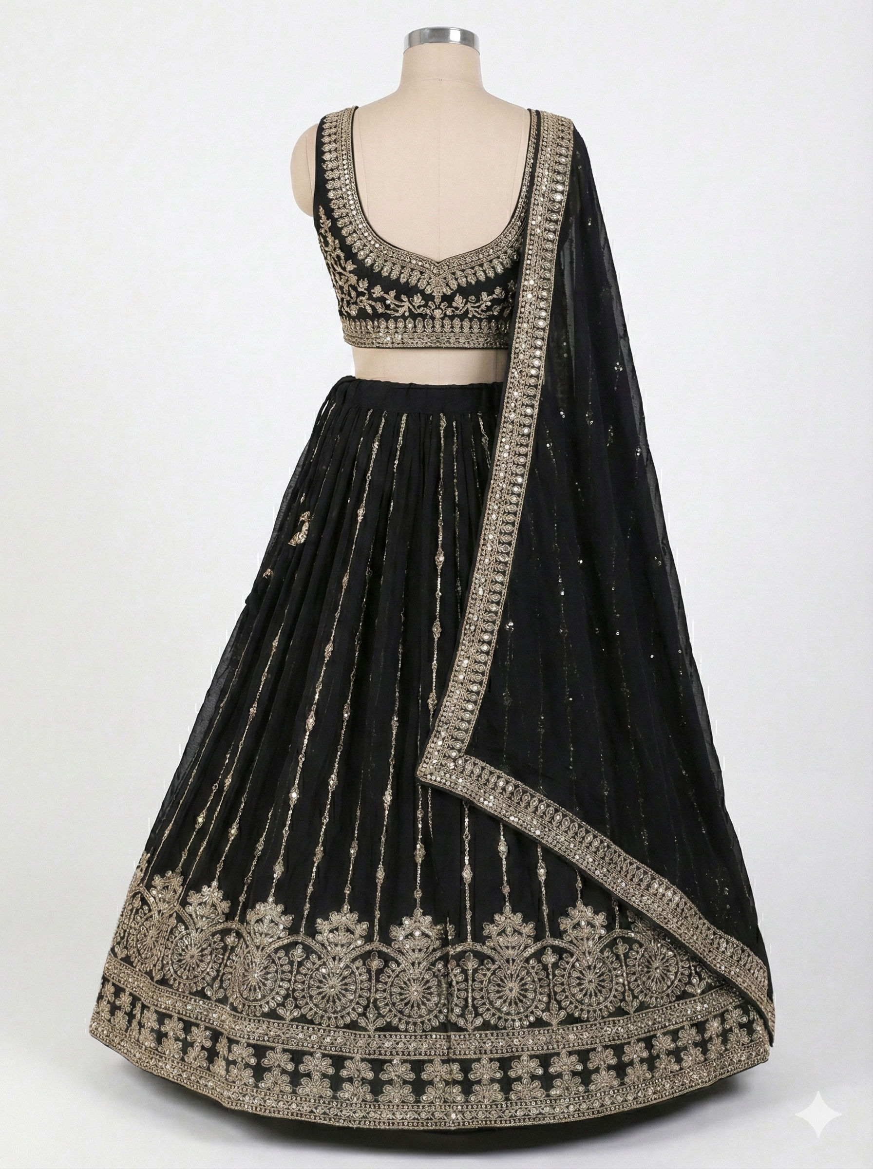 Black and Gold Zari and Sequin Embroidered Lehenga Choli Set