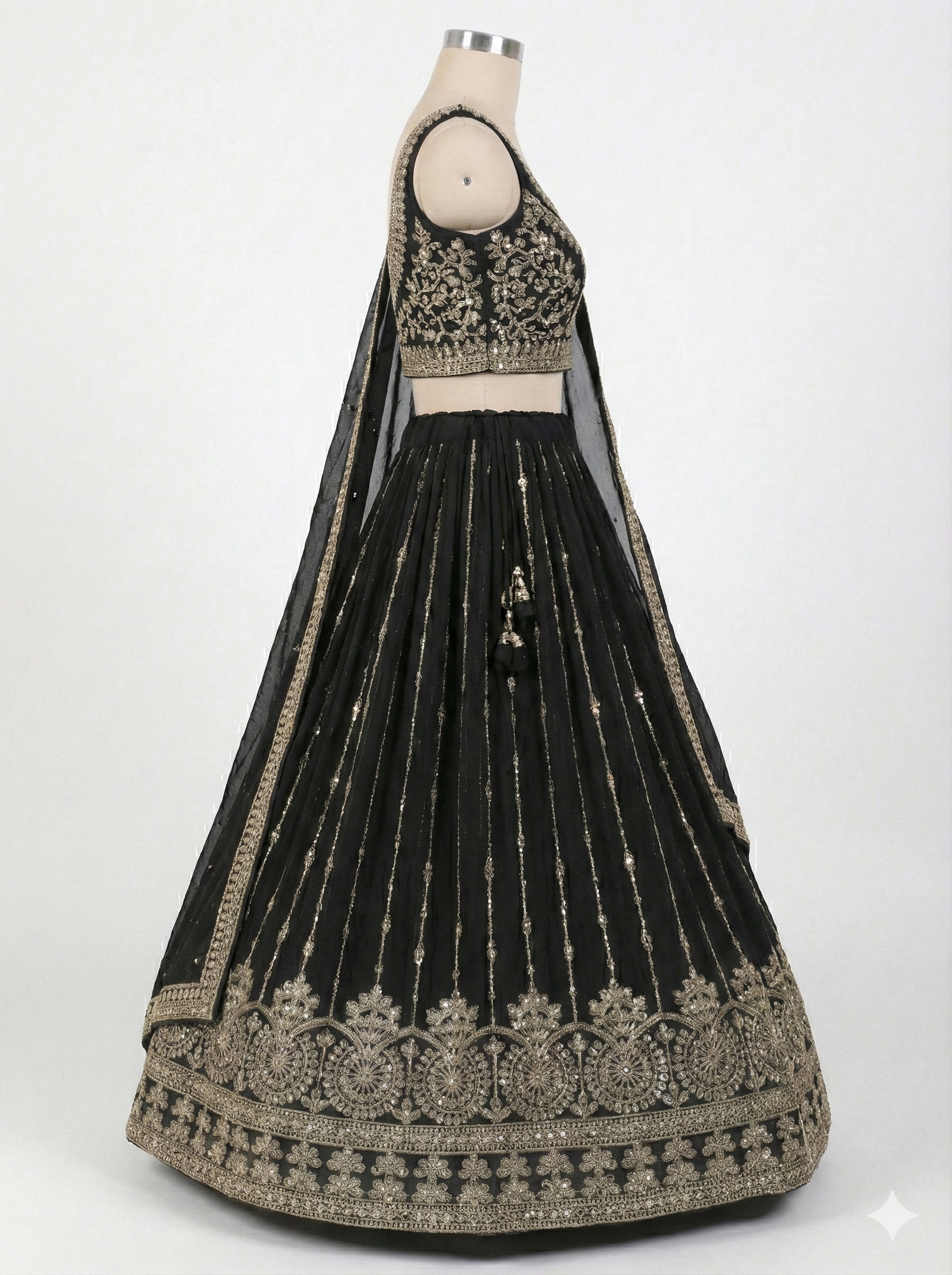 Black and Gold Zari and Sequin Embroidered Lehenga Choli Set