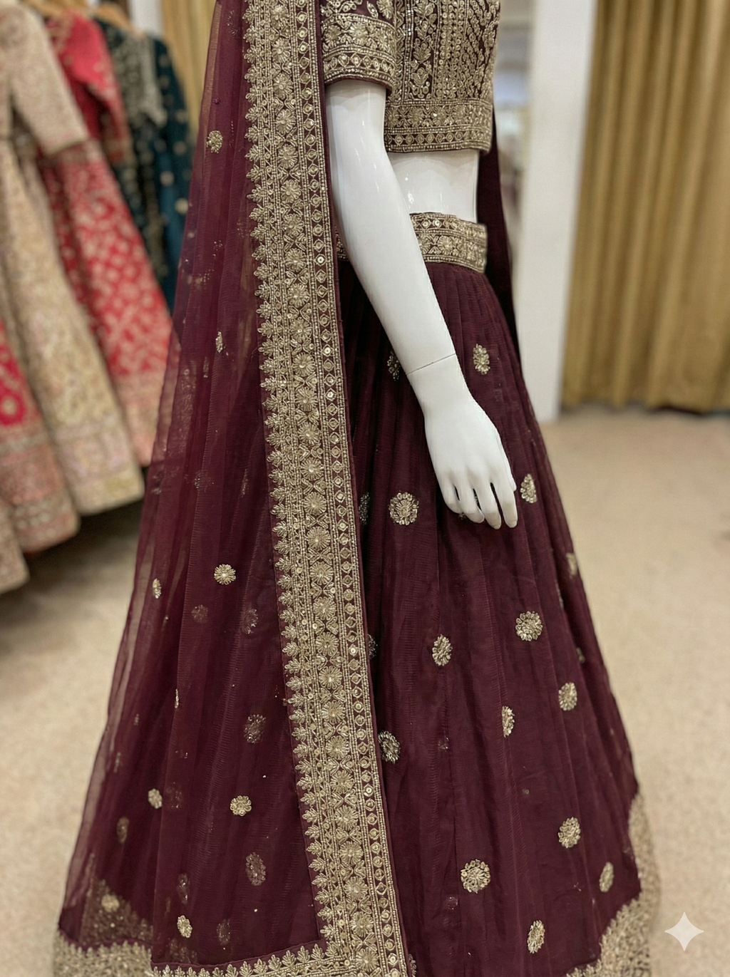 Deep Maroon Georgette Lehenga Choli with Heavy Zari Embroidery