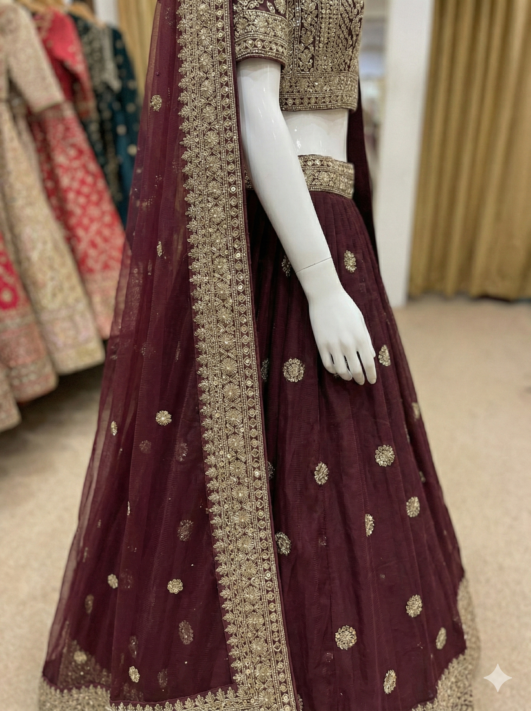 Deep Maroon Georgette Lehenga Choli with Heavy Zari Embroidery