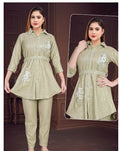 Belted Shirt-Style Tunic & Trouser Set in Pastel Green