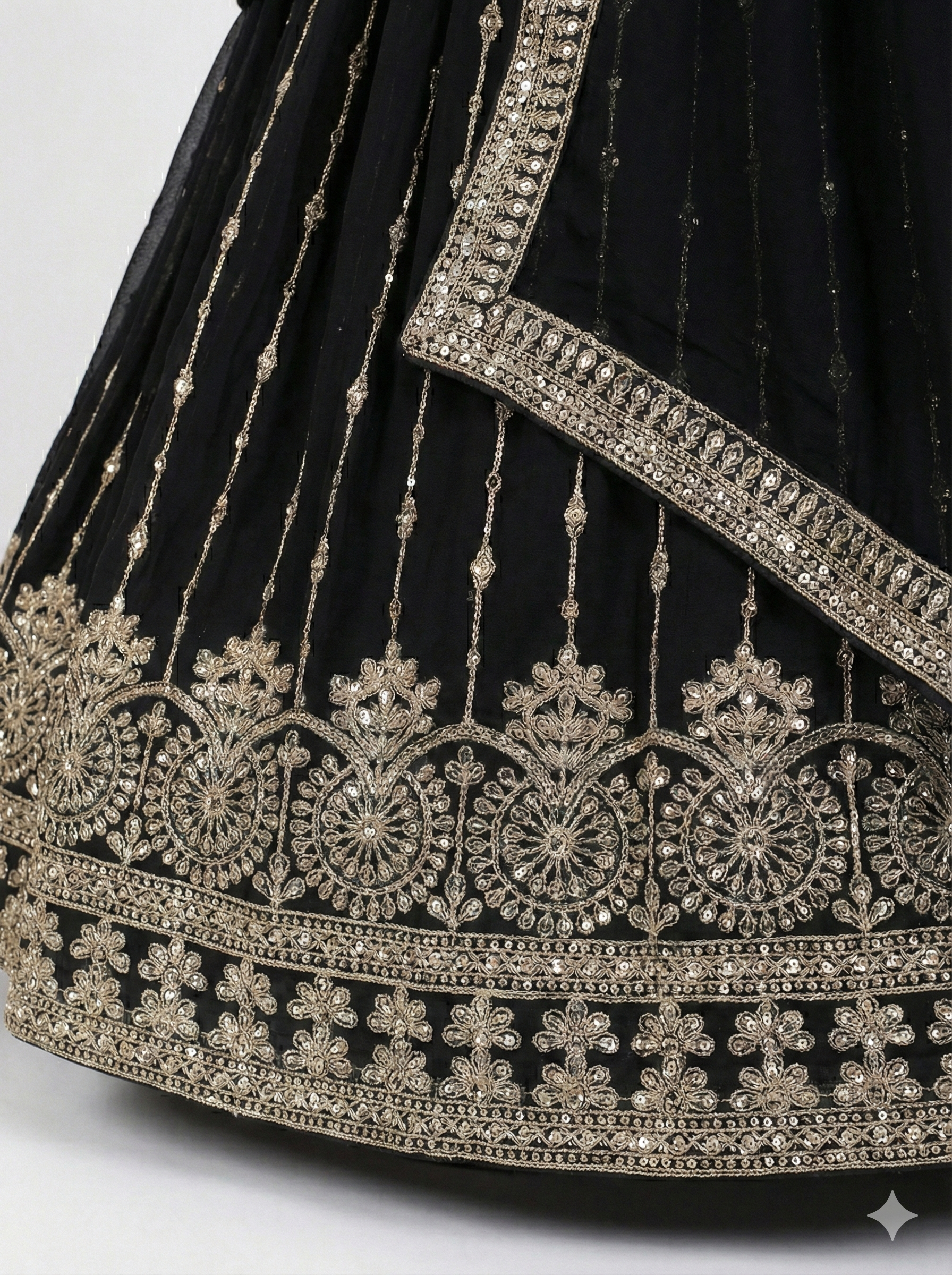 Black and Gold Zari and Sequin Embroidered Lehenga Choli Set