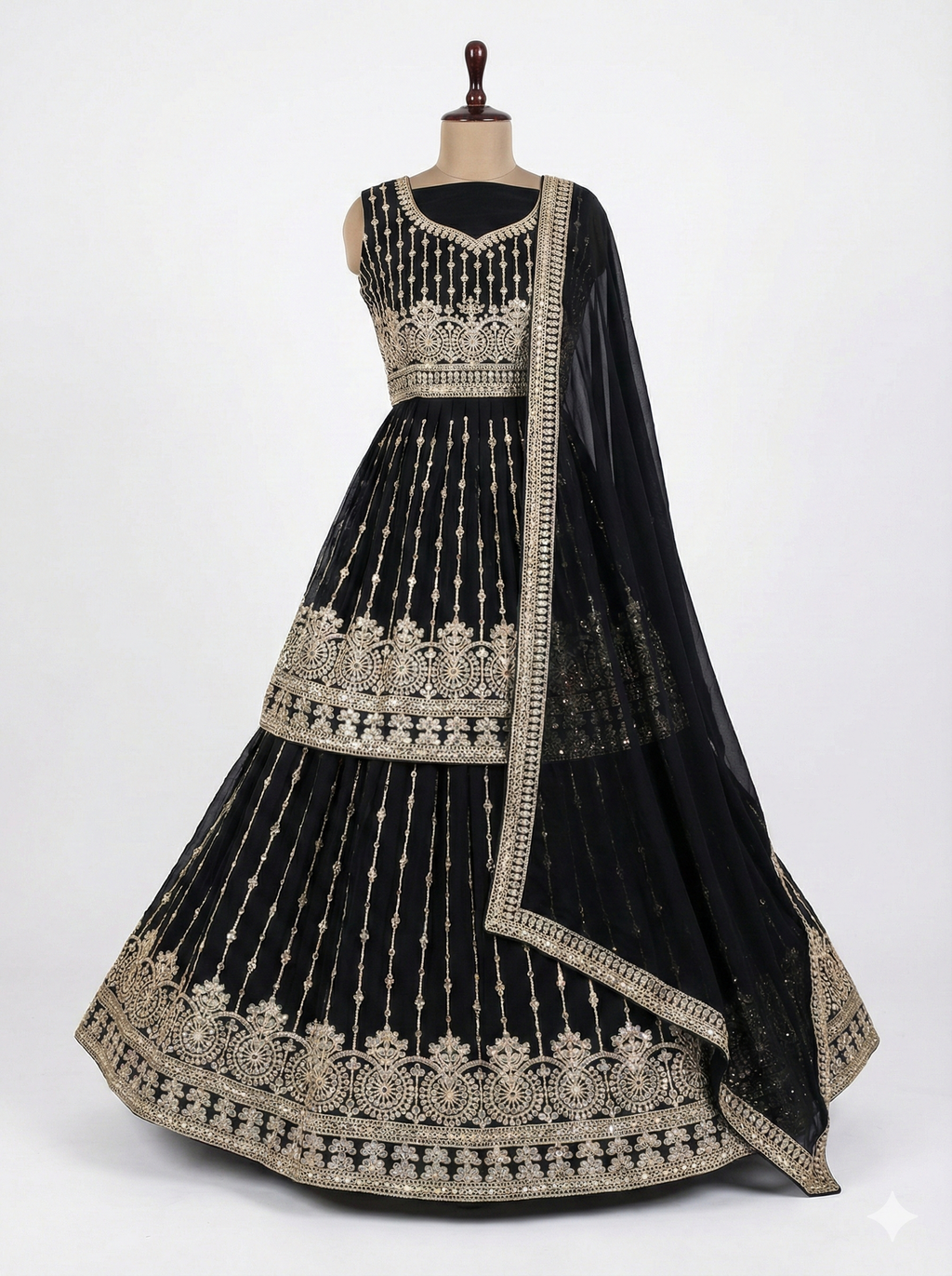 Black and Gold Zari and Sequin Embroidered Lehenga Choli Set